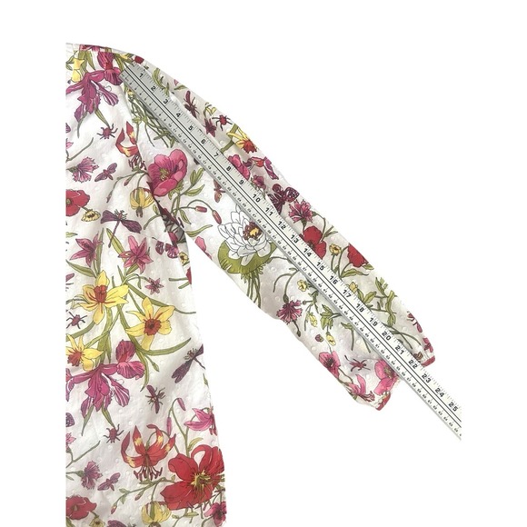 Talbots Blouse White Muticolored Flowers Dragonflies 100% Cotton Lined XL Spring - Picture 5 of 11